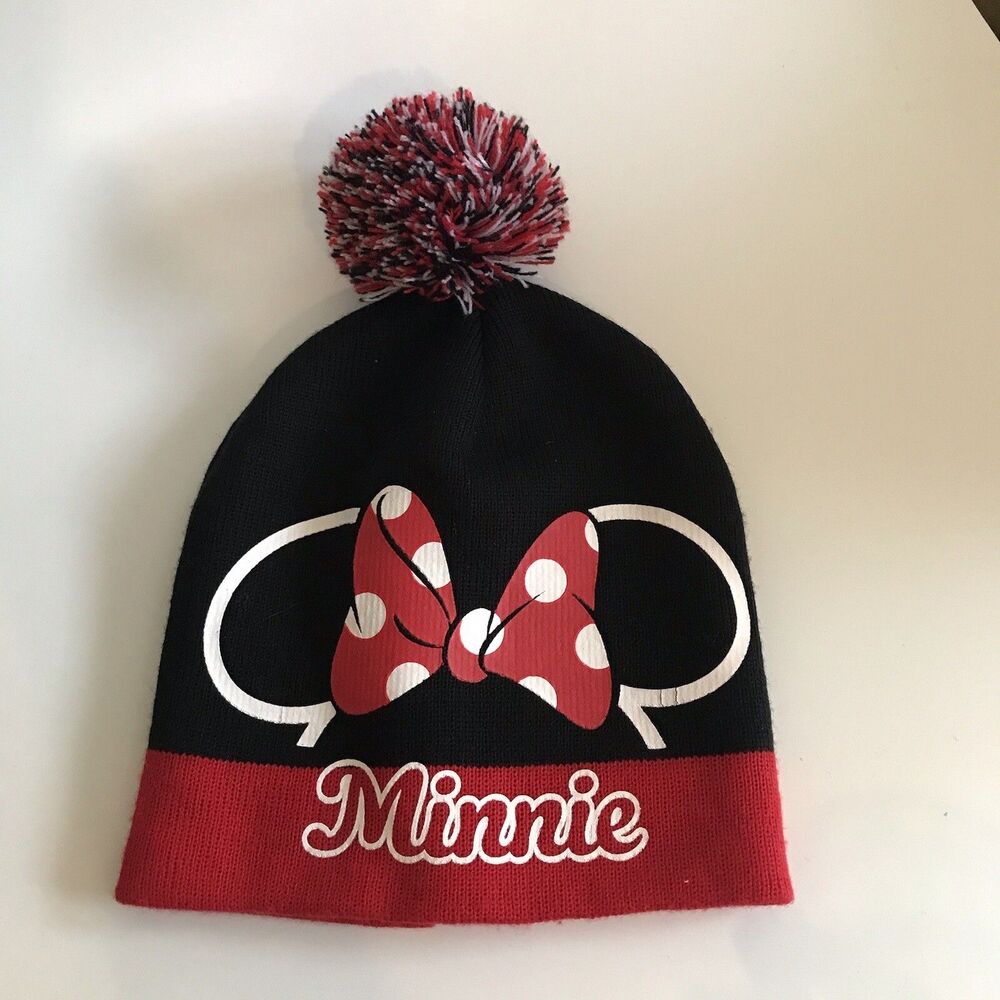 Disney Girls Black Minnie Mouse Beanie Stocking Cap Winter Hat